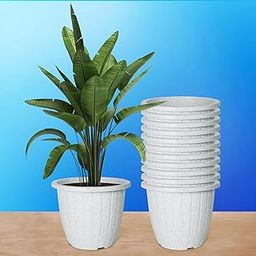 Kuber Industries Pack of 12 Flower Pot | Flower Pot for Living Room | Planters for Home-Lawns & Gardening | Window Planters | Flower Pots for Balcony | Marble Duro | 8 Inch | White-image-1