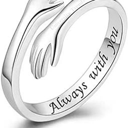 Stainless Steel Silver Plated Open Hands Hug Ring - Adjustable Band Jewelry Gift for Women & Girls-image-24