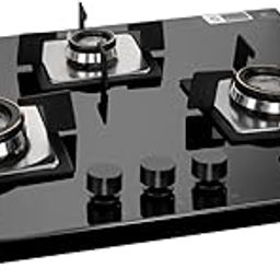 Glen 3 Burner Glass Hob Top Triple Ring Burner Double Ring Forged Brass Burners Auto Ignition (1073 XL HT DB BL)-8