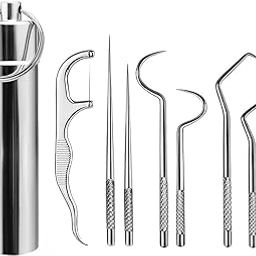 Kruvad 7 Pieces Teeth Cleaning Tool Portable Metal Toothpicks Reusable Toothpicks for Teeth Digging Adult Picking Tools Keychain Teeth Braces Cleaning Tools-95