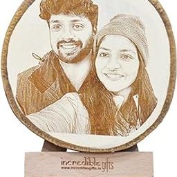 GFTBX Personalized Natural Wooden Slice Photo Frame For Couple With Wood Stand (5.5 Inches), Tabletop, Round-image-2