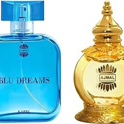 Ajmal Blu Dreams EDP Fougere Perfume for Men & Ajmal Mukhallat Al Wafa Concentrated Oriental Perfume Free From Alcohol For Unisex Combo-30