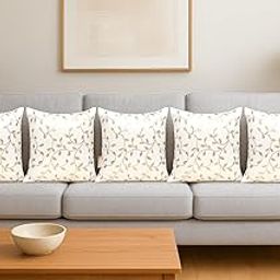 Urvaan Cushion Cover Set of 5 | Fur Velvet Golden Leaf Printed White Cushion Covers 16X16 Inch | Floral Throw Pillow Sofa Cushion Cover 16 X 16 Inch-image-94