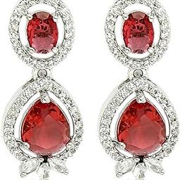 zeneme Earring Fashion Stylish Fancy Silver Tone Rhodium Plated American Diamond Crystals Studded Drop Earrings for Women & Gifts For Girls-picture-1