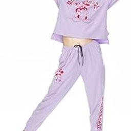Stay Stylish and Comfortable with Our Women's Cotton Looper Mickey Mouse Printed Crop Top Drop Shoulder Track Suit-image-7