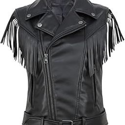 Women’s PU Leather Motorcycle Vest with Tassels Lapel Belt and Sleeveless Slim Fit-image-67