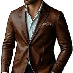 Men's Premium Brown Leather Blazer, Single-Breasted, Regular Fit, Notch Lapel, Formal and Casual Wear-image-1