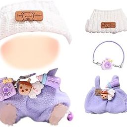 Clothes for Labu Doll, Outfit Set for 17cm Dolls, Includes White Headpiece, Lavender Overalls, and Purple Camera Accessories, Perfect for Doll Fashion and Play-image-27