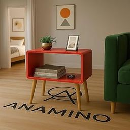 Anamino® Wooden Side Table with Bookshelf – Stylish Bookcase Storage Rack for Bedroom & Living Room, Bed Side Table for Small Spaces Magazine Stand Minimalist Nightstand Organizer (Red)-image-9