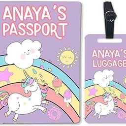 Personalized Passport Cover with Customized Single Luggage Tag Set - Unicorn and Rainbow-image-88