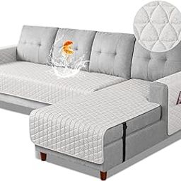TAOCOCO Sectional Couch Covers 100% Waterproof L Shaped Sofa Covers for Right Hand Facing Chaise Lounge, 2 Pieces Couch Cover L Shape Furniture Protector Slipcover for Pets Kids, Large/Off White-image-6