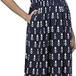 cotton square neck maternity dresses for women with double fluttered sleeves | front feeding zip and 2 side pockets Navy Blue-image-37
