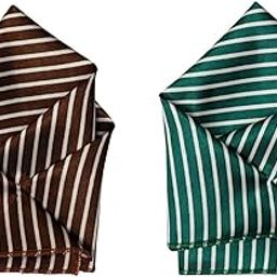 Men’s Pocket Square Combo – Brown & Green Striped Satin Handkerchief Set for Blazers-image-44
