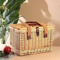 Habere India-All The Cultures Fabricating India Insulated Wicker Hamper with Folding Table | Wicker Picnic Basket | Willow Picnic Hamper Set | Rectangular Picnic Basket - Beige (L40 x W31 x H28 cm)-image-21