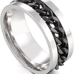 Fidget Ring for Men Anxiety Rings: 8mm Stainless Steel Spinner Ring, Thumb Ring with Chain Men's Stress Relief Spinning Ring in Blue - Size 5-11 for Men & Boy-image-89