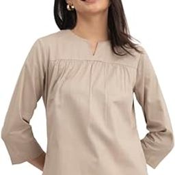 Linen Gather Detail Top - Beige-image-43