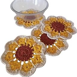 Indian Designer Handicraft Handmade Crochet Doilies Coasters Set of 6 | Eco-Friendly, Durable & Absorbent Drink Coasters for Coffee, Tea, Glasses | Stylish, Modern & Non-Slip (Green)-image-1