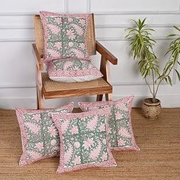 TENFIT Cotton Hand Block Cushion Cover 16 x 16 Inch I Pillow Cushion Covers Living Room Sofa Bedroom, Deewan, Couch (Pack of 5)-image-99