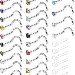 10-30PCS 18G Surgical Steel Mixed Color Diamond CZ Nose Stud Rings Screw Piercing Jewelry 1.5mm 2mm 2.5mm 3mm-image-35