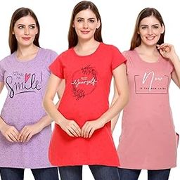 Women’S Cotton Long T-Shirts for Summer - Loose Fit Combo Pack of 3, Ideal As Long T-Shirts for Women, Night Wear T-Shirts, and Soft Relaxed Fit Nightwear-image-57