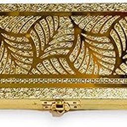 Premium Decorative Designer MDF Golden Gifting Cash Box, Shagun, Jewellery, Money, Gaddi (20x8.5x4cm) (Embossed Leaf)-image-1