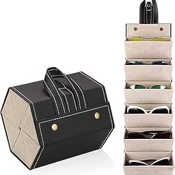 Sunglasses Organiser Box with 6 Slots, Compact Travel Glasses Case Portable PU Leather Bag Fordable Eyeglasses Holder Eye wear Display Containers for Women & Men Home Storage-picture-16