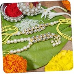 Mens Ethnic Pearl Kundan Bhaiya Bhabhi Lumba Rakhi Bracelet Combo Set With Roli Chawal & Rakshabandhan Card-image-32