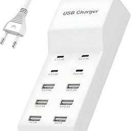 Meshiv Mobile Charger | Portable 10 Port Hub (4-USB-C and 6 USB Type A) Dock for Multiple Devices Phones Tablet Smartwatch Headphones Speakers (White) (USB Type A & C Charger)-29