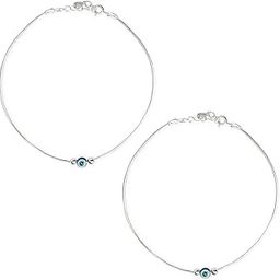 925 Siller Anklet for Women Set of 2 | Pure 925 Silver Evil Eye Ball Payal | Charm Anklet for Party, Wedding, Office & Everyday Wear | Gift for Women & Girls | Elegant, Trendy, Stylish, Comfortable Jewellery-3