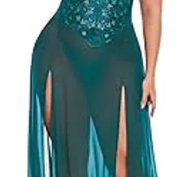 klovvy Women’s Babydoll Lingerie Lace High Split Long Gown V-Neck Chemise Mesh Maxi Nightdress Strappy Sleepwear Side Slits for Bridal Honeymoon-picture-25