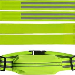 SAZ DEKOR Reflective Belt Elastic Glow Belt Phone Holder Runners Belt Bag Safety Strap 1 Belt and 4 Armband Green-image-81