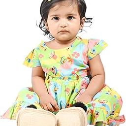 Girl's Casual Multicolor Printed Cotton Blend Knee Length Frock for Summer-image-32