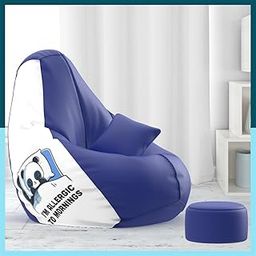 ComfyBean Bag with Beans Filled 5XL Bean Bag with Free Cushion and Footrest - Official : StylishSack Combo (Matching Color : Printed, Allergic to Mornings - Blue White)-1