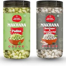 CRAVINO FRESH CRUNCH TASTE IN EVERY CRUNCH Combo Pack Black Pepper & Pudhina Flavored Makhana Roasted Foxnuts Snack | Zesty & Crunchy | Ready-to-Eat Munchies for All-Day Snacking Each Pack of 85 Gm-image-53