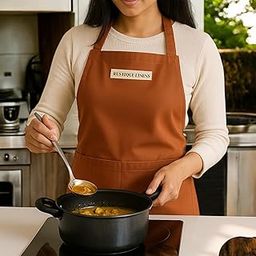 RUSTIQUE LINENS Kitchen Apron – 100% Cotton, Adjustable Neck strap, Large Pocket – Unisex Apron for Men & Women – Cooking, Baking, BBQ, Gardening – Solid Colours, Striped and Checkered Patterns-image-96