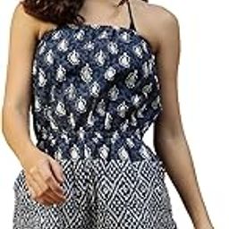 Women Printed Elasticated Off -Shoulder Beachwear Cotton Playsuit with Side Pockets-picture-15