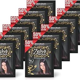 Zeba Natural Black Hair Colour, Organic, Herbal Heena Powder for Hair, Suitable for All Hair Types, Long Lasting Color for Women & Men, Free From Harsh Chemicals(Pack of 12, 25gm Each)-16
