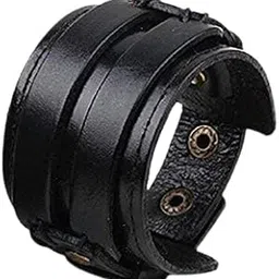 vientiq Black Leather Wrist Band Bracelet for Men-picture-38