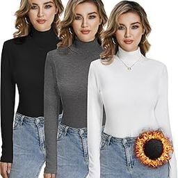 2/3 Pack Women Long Sleeve Thermal Turtle Neck Shirts Double-Sided Fleece Lined Turtleneck Base Layer Sweater Tops-image-50