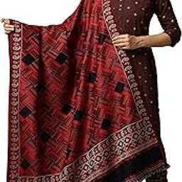 Ravaiyaa - Attitude is everything Women's Kashmiri Woolen Shawl, Jacquard Design, Warm and soft, Faux Pashmina (Red)-image-79