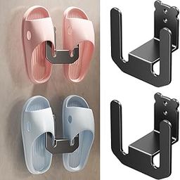 HASTHIP® 2Pcs Slippers Holder Drain Racks No Drill Carbon Steel Adhesive Slippers Drying Rack for Bathroom,Space Saver Bathroom Dual-Hook Design Wall Organizer Holders-image-19