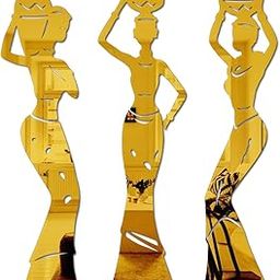 Bikri Kendra Glass - Panghat Women Golden Round Mirror Wall Stickers for Room, Hall, Home and Office - 3D Acrylic Mirror-image-2