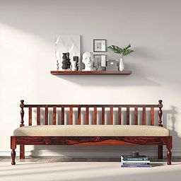 Wopno Furniture Solid Sheesham Wood Sofa 3 Seater Sofa Diwan Bed for Home Living Room Wooden Couch Diwan Sofa Sheet Without Small Pillow for Living Room and Office (Dark Honey, 3 Seater)-image-8
