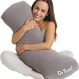 Dr Trust USA 398 Yawnicorn Long Large Cuddle Pillow for Sleeping and Pregnancy, Microfibre Body Side Pillow for Hugging, Relaxing, Washable with Premium Velvet Cover-53x16 Inches (Grey)-image-14