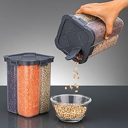 PIXERDOT® 4 In 1 (2100 ML) Airtight Food Grain Storage Dispenser, Food Storage Container, Multi Compartment Container for Rice, Lentils Beans Cereals, Space Saving Kitchen Organizer With Easy Pour Lid-image-30