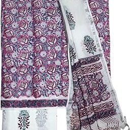 Cotton Unstitched Salwar Suit Set with Linen Dupatta | Hand Block Print Dress Material for Women-image-18