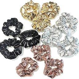 Soft Metallic Leather Shiny Synthetic Fabric Elastic Hair Bands Scrunchies Hair Ties Ropes Ponytail Holders Wrist Bands for School Baby Kids Girls & Women Korean Hair Ties Pack of 12-image-72