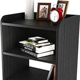 Wooden Bedside Table with 3 Shelves, Black-11
