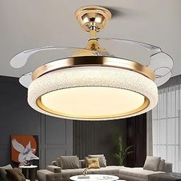 Glowave™ 42" Golden Chandelier Fan with 4 Transparent Retractable ABS Fan Blades Ceiling Fan Light with Remote Control 6 Speed Function - Tricolour Dimmable |White, Warm White, Natural White|-image-6