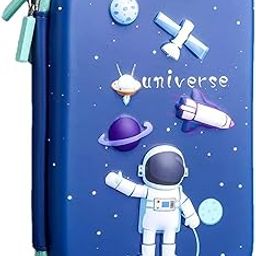 Brand Conquer Big Size Eva 3D Cover Large Capacity Space Astronaut Pencil Case Compartments, School Pouch Premium Stylish Pen Holder (Big Size Astronaut Pencil Case, Ethylene Vinyl Acetate (EVA) Blue)-31